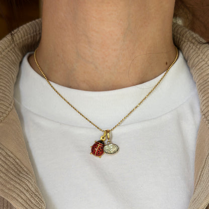 Estate 18KT Yellow Gold Red Enamel Ladybug Pendant