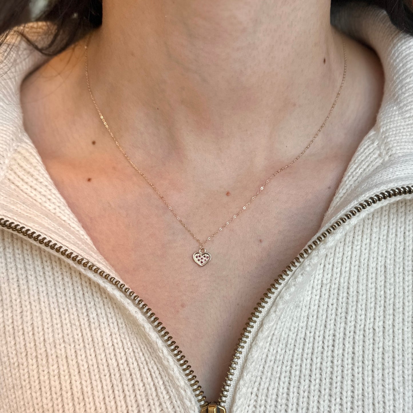 14KT Yellow Gold Ruby Mini Heart Pendant Necklace