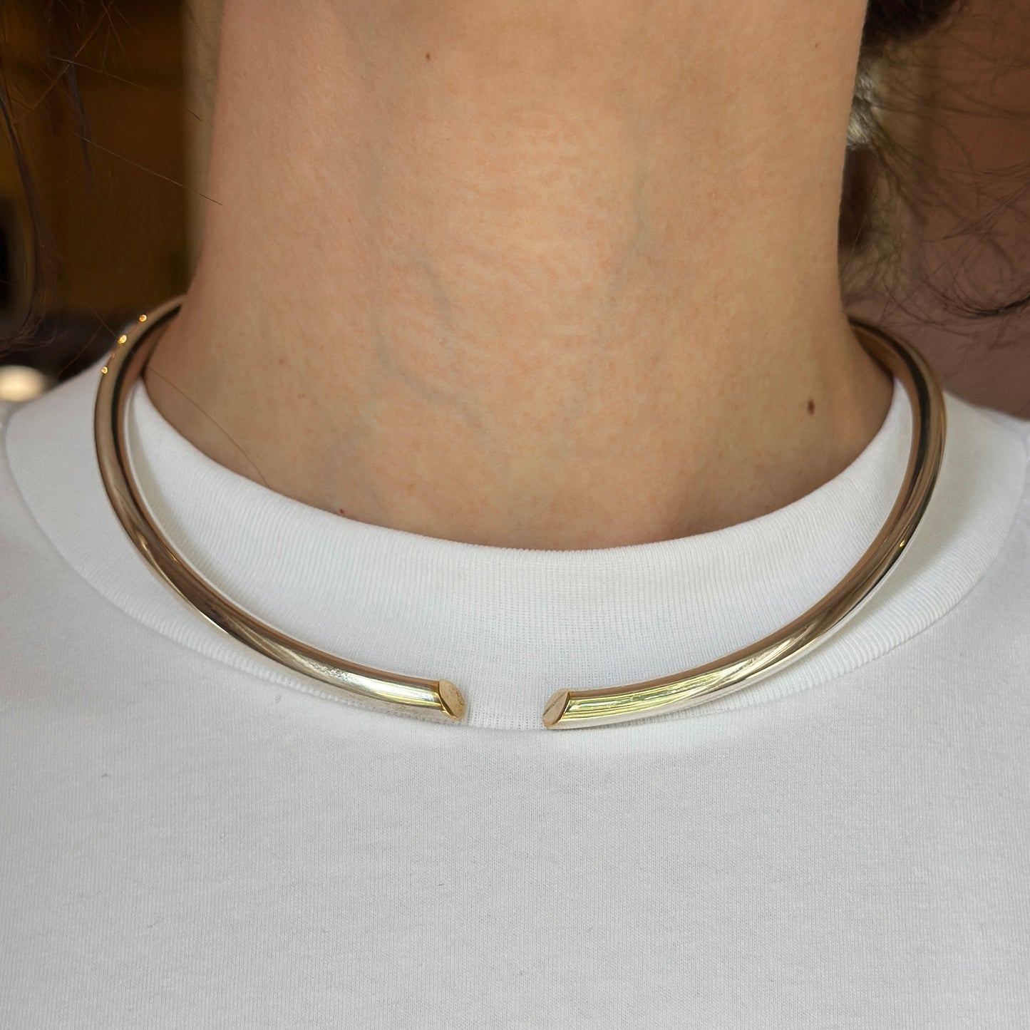 Estate Designer Sterling Silver + 18KT Yellow Gold Open Collar Necklace