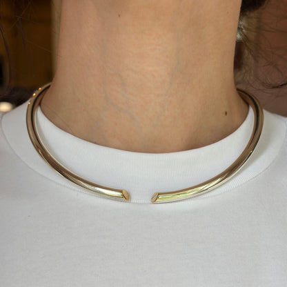 Estate Designer Sterling Silver + 18KT Yellow Gold Open Collar Necklace
