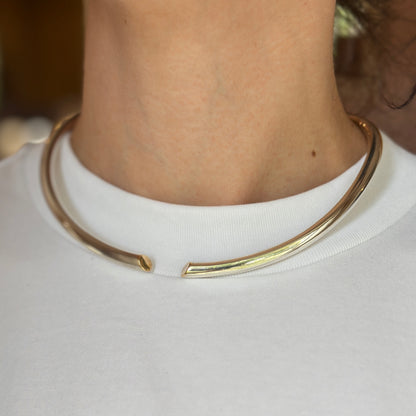 Estate Designer Sterling Silver + 18KT Yellow Gold Open Collar Necklace