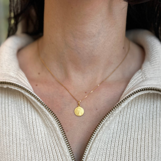 18KT Yellow Gold Matte Our Lady of Pillar Medal Pendant 12mm