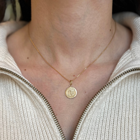 10KT Yellow Gold Round St.Michael Medal Pendant Charm 14.87mm