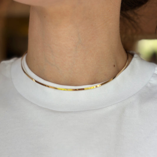 Estate 14KT Yellow Gold Flat Squared Collar Necklace