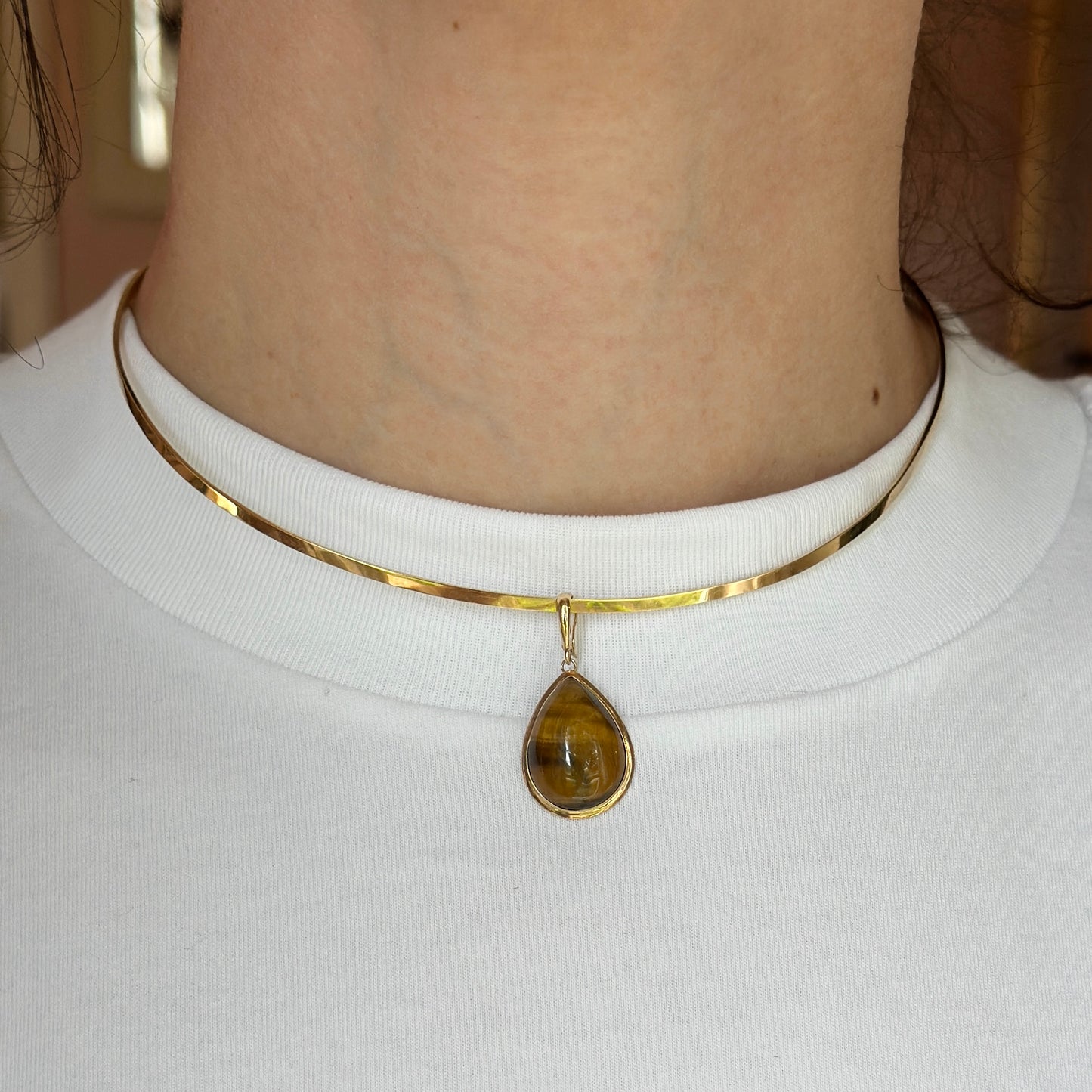 Estate 14KT Yellow Gold Teardrop Tiger's Eye Pendant Enhancer
