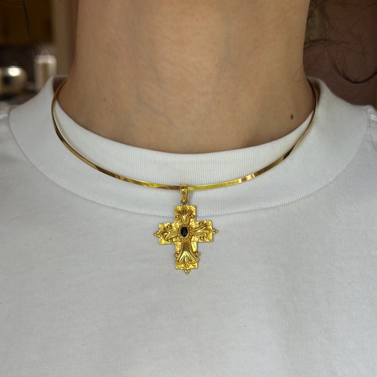 Estate 14KT Yellow Gold Flat Squared Collar Necklace