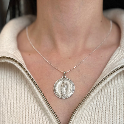 Sterling Silver Our Lady of Guadalupe Matte Medal Pendant 30mm