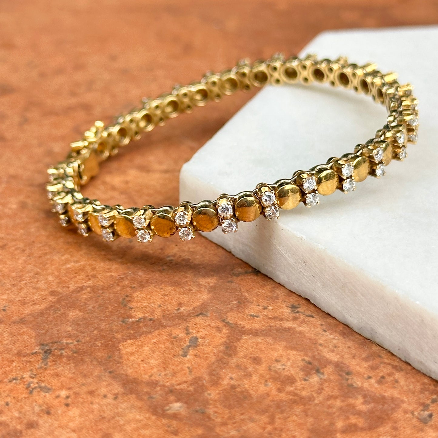 Estate 18KT Yellow Gold Round Diamond Circle Link Bracelet