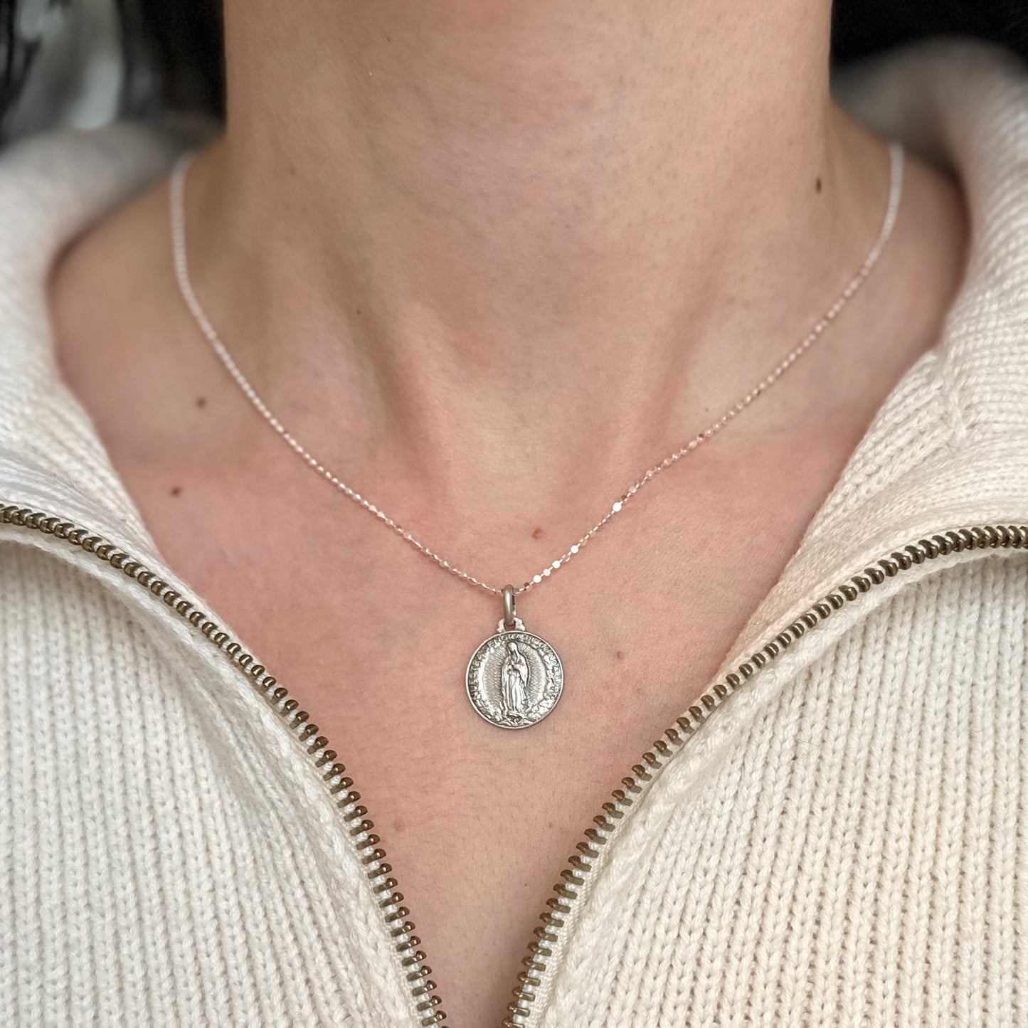 Sterling Silver Our Lady of Guadalupe Matte Medal Pendant 16mm