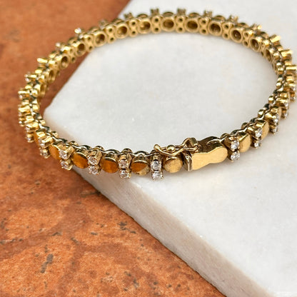 Estate 18KT Yellow Gold Round Diamond Circle Link Bracelet