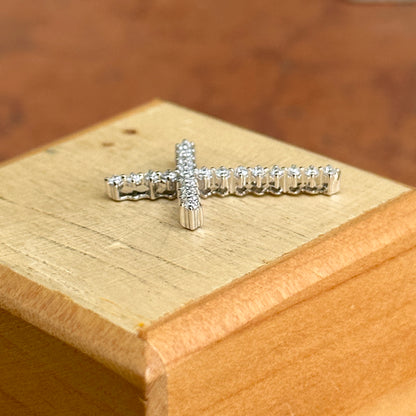 14KT White Gold .42 CT Lab Diamond Cross Pendant Slide