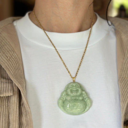 18KT Yellow Gold Greek Key Jade Buddha Pendant 60mm