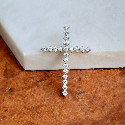 14KT White Gold .42 CT Lab Diamond Cross Pendant Slide