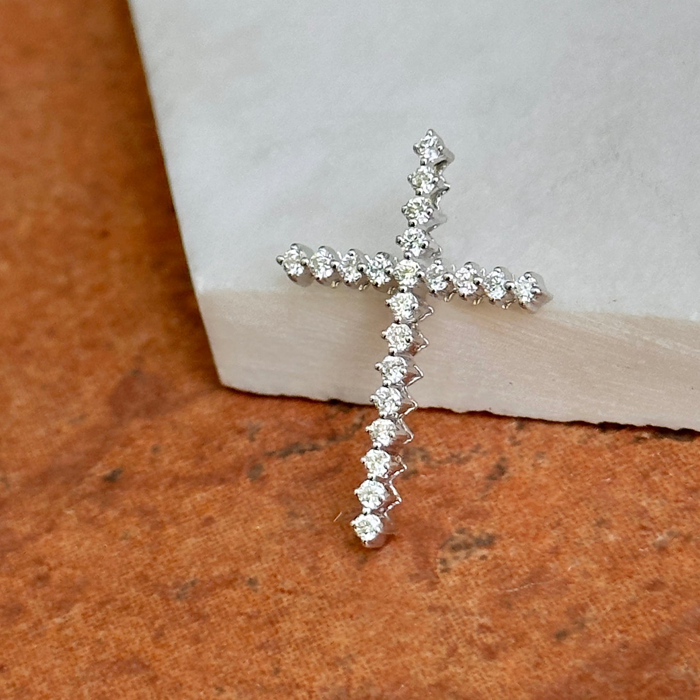 14KT White Gold .42 CT Lab Diamond Cross Pendant Slide