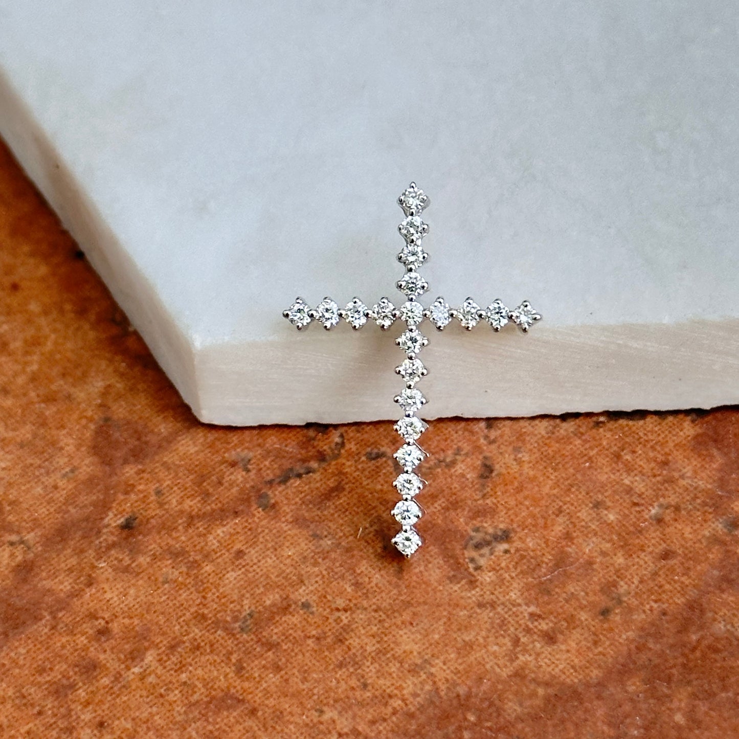 14KT White Gold .42 CT Lab Diamond Cross Pendant Slide