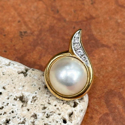 Estate 18KT Yellow Gold Round Mabe Pearl + Diamond Ring