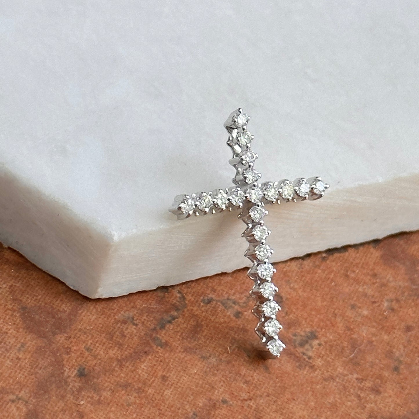 14KT White Gold .42 CT Lab Diamond Cross Pendant Slide