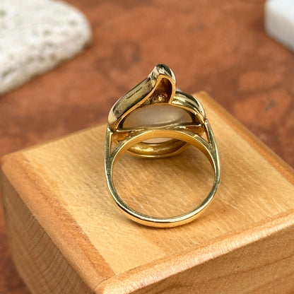 Estate 18KT Yellow Gold Round Mabe Pearl + Diamond Ring