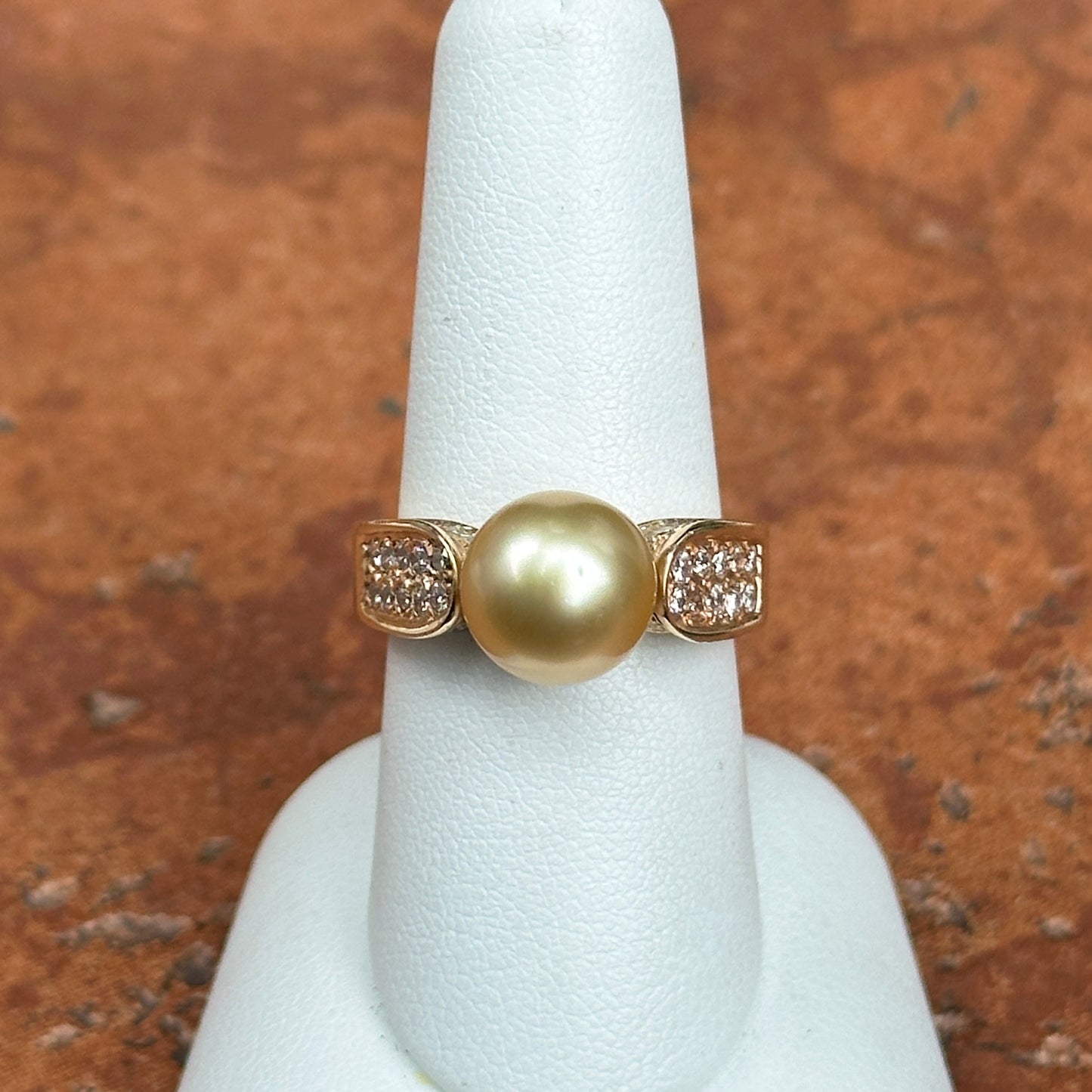 14KT Yellow Gold Yellow Pearl + Round Pave Diamond Ring