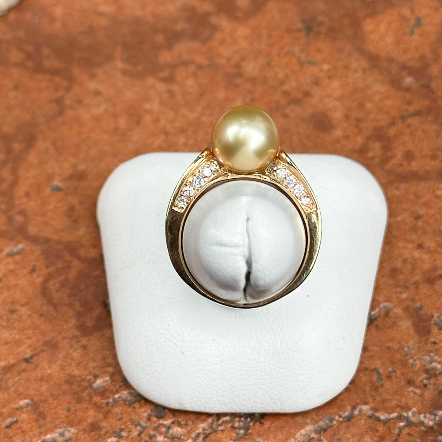 14KT Yellow Gold Yellow Pearl + Round Pave Diamond Ring
