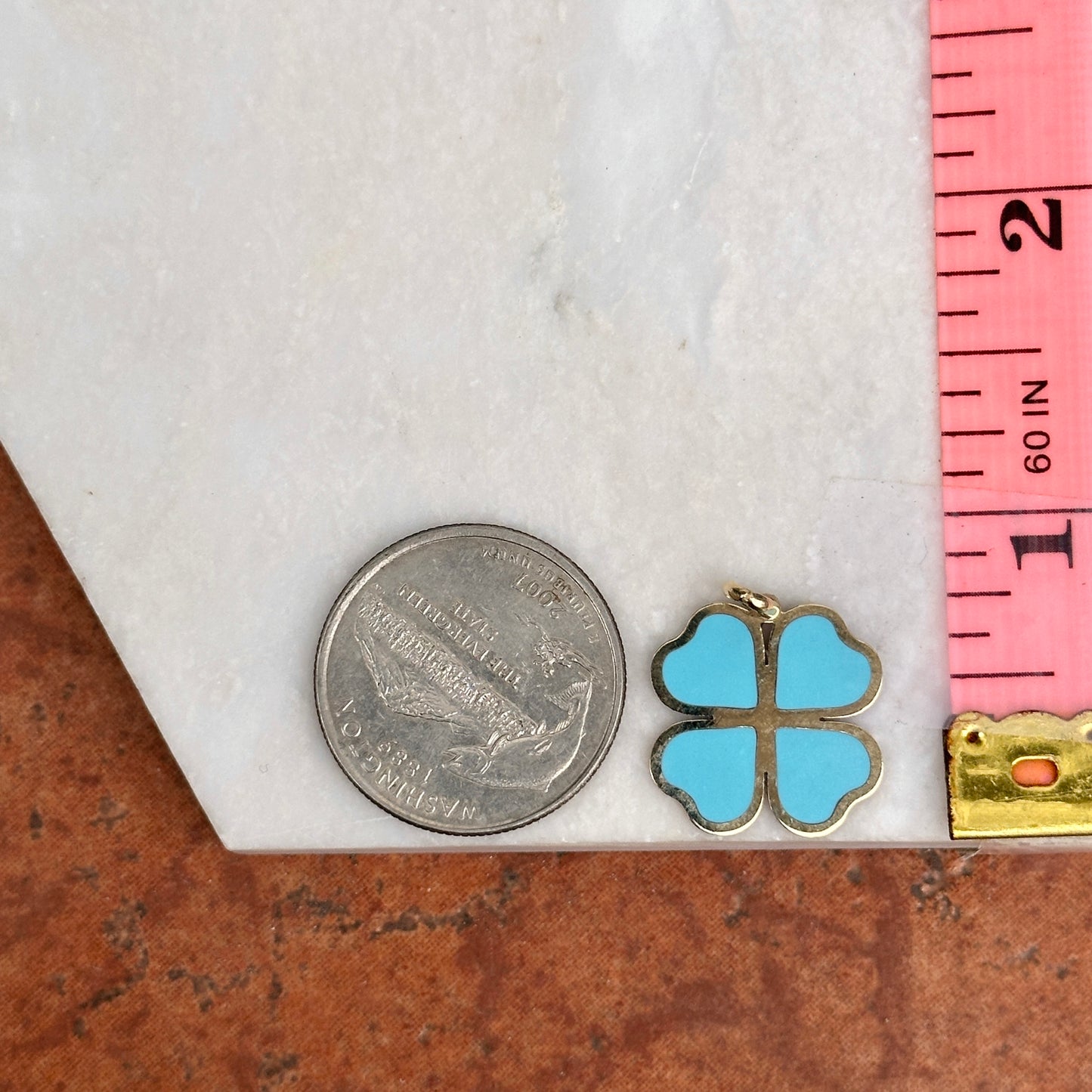 14KT Yellow Gold Turquoise 4-Leaf Clover Pendant Charm