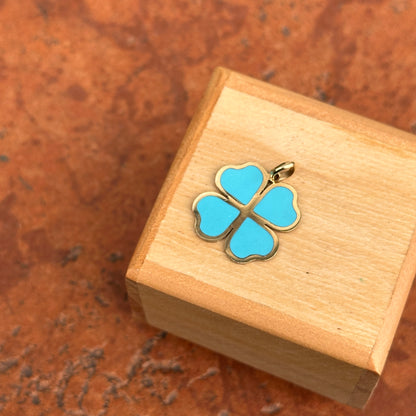 14KT Yellow Gold Turquoise 4-Leaf Clover Pendant Charm