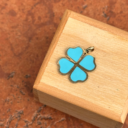 14KT Yellow Gold Turquoise 4-Leaf Clover Pendant Charm