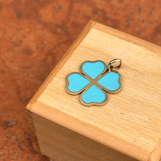 14KT Yellow Gold Turquoise 4-Leaf Clover Pendant Charm