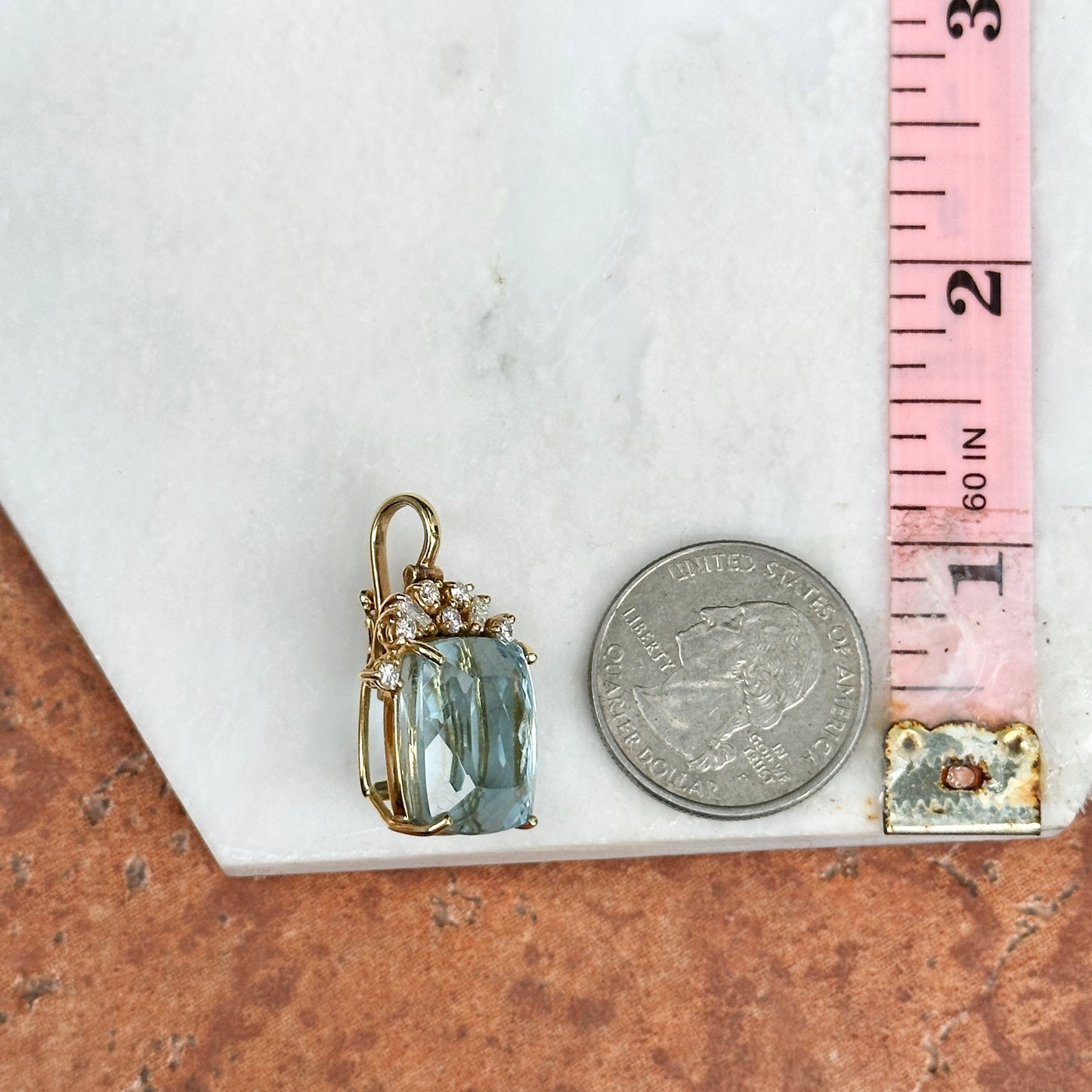 Estate 18KT Yellow Gold Cushion Swiss Blue Topaz+ Diamond Pendant Enhancer