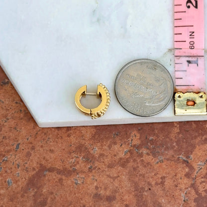 Estate 18KT Yellow Gold Matte & Burnished Diamond Huggie Earrings