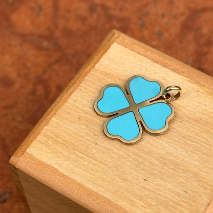 14KT Yellow Gold Turquoise 4-Leaf Clover Pendant Charm