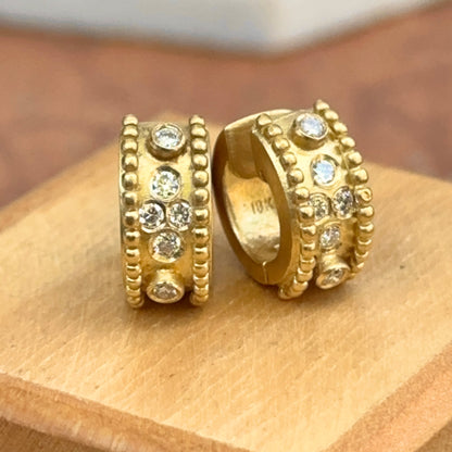 Estate 18KT Yellow Gold Matte & Burnished Diamond Huggie Earrings