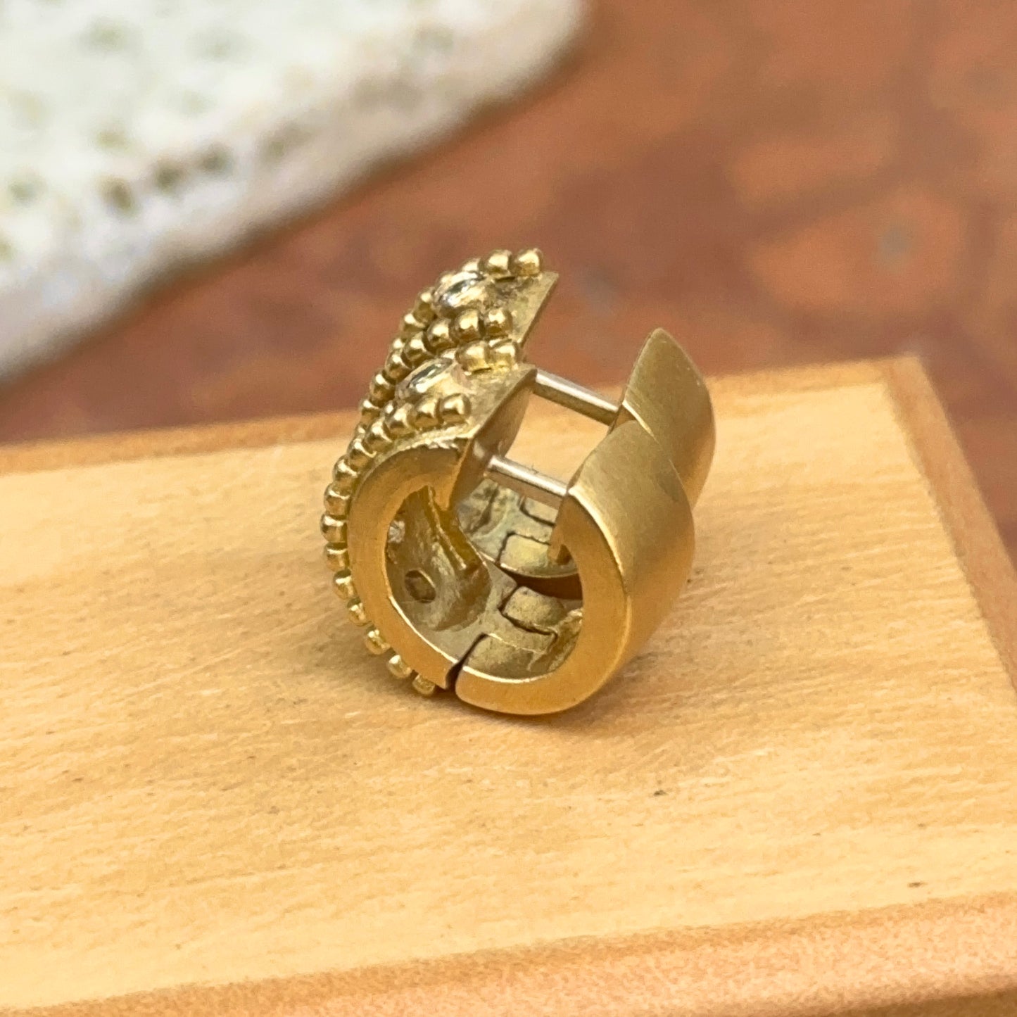 Estate 18KT Yellow Gold Matte & Burnished Diamond Huggie Earrings