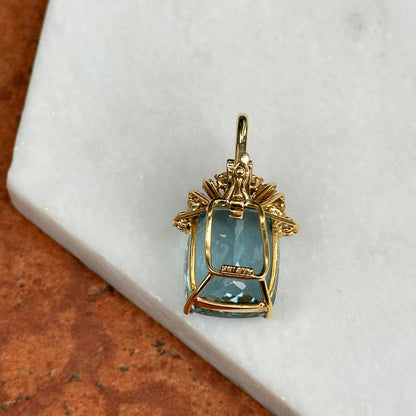 Estate 18KT Yellow Gold Cushion Swiss Blue Topaz+ Diamond Pendant Enhancer