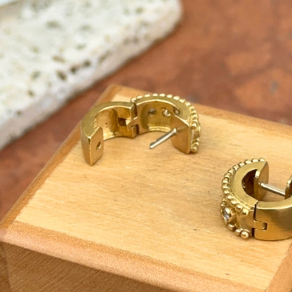 Estate 18KT Yellow Gold Matte & Burnished Diamond Huggie Earrings