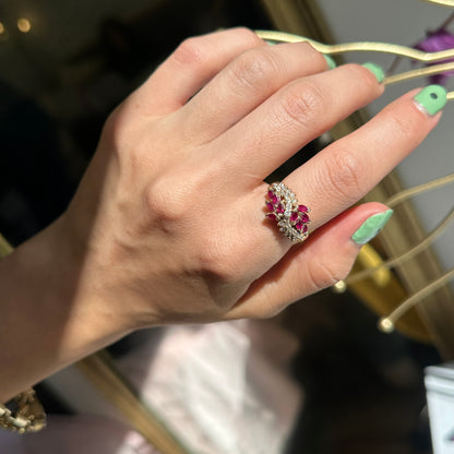 Esare 14KT Yellow Gold Marquise Red Ruby + Diamond Ring