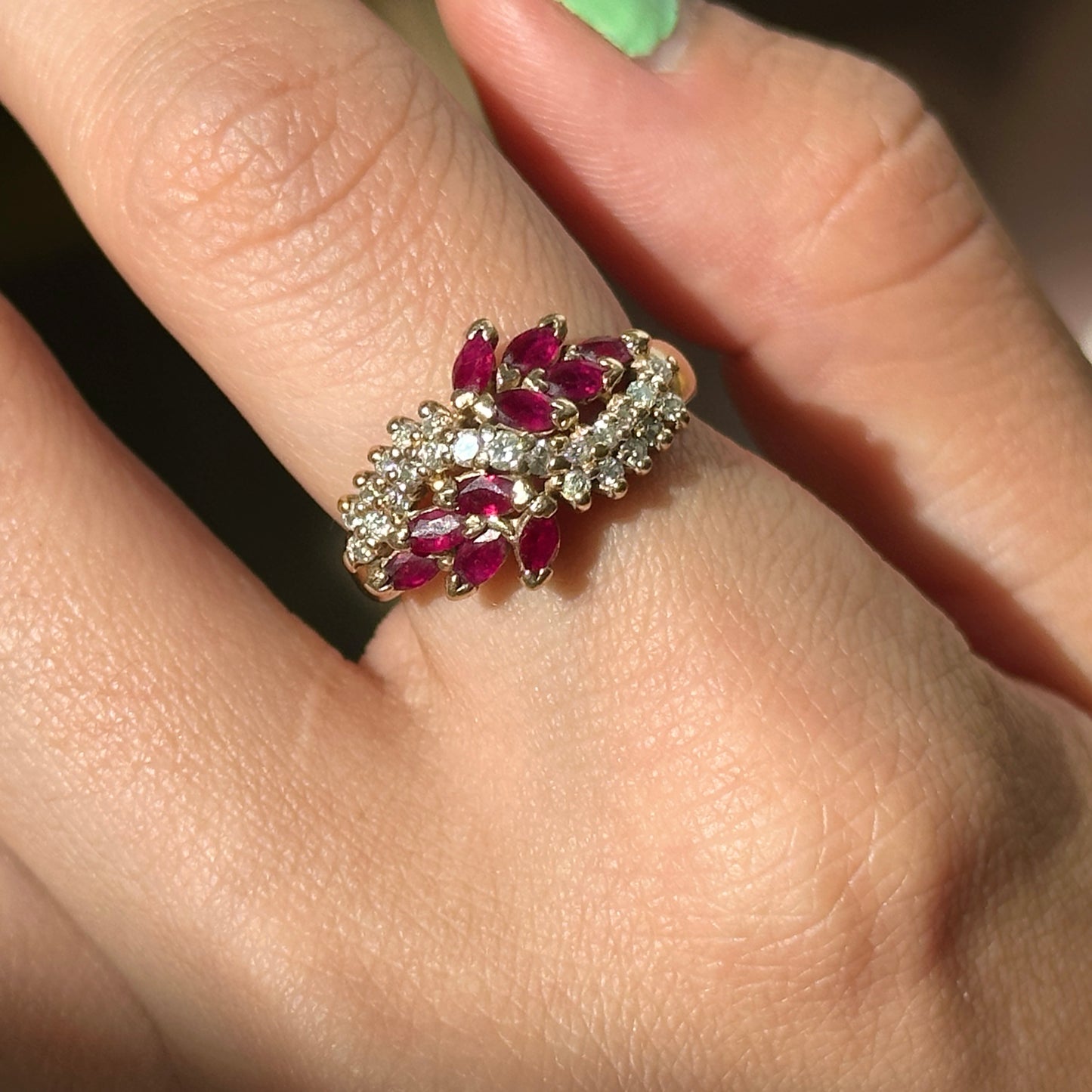 Esare 14KT Yellow Gold Marquise Red Ruby + Diamond Ring