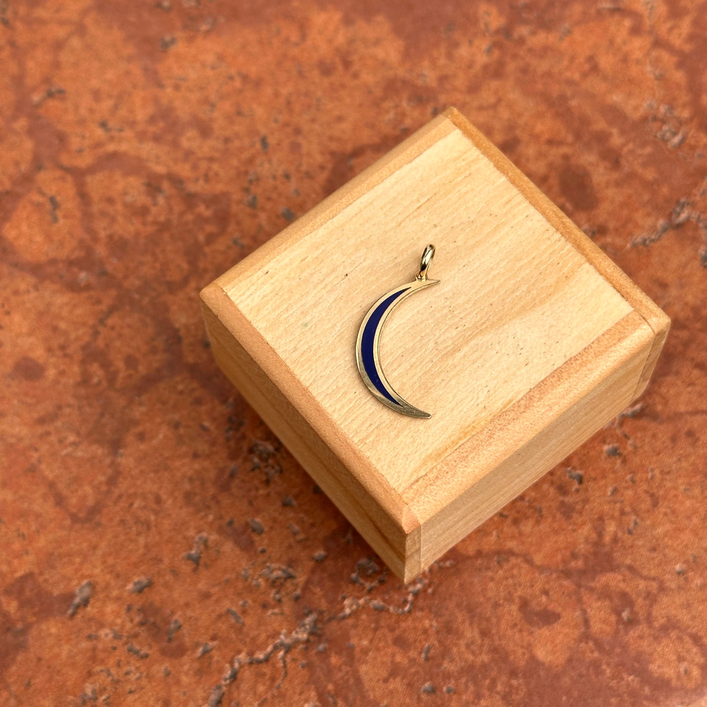 14KT Yellow Gold Skinny Lapis Lazuli Crescent Moon Pendant Charm