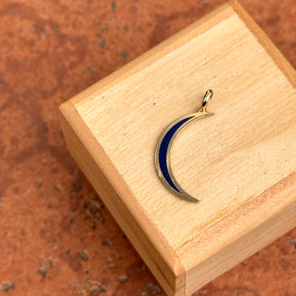 14KT Yellow Gold Skinny Lapis Lazuli Crescent Moon Pendant Charm