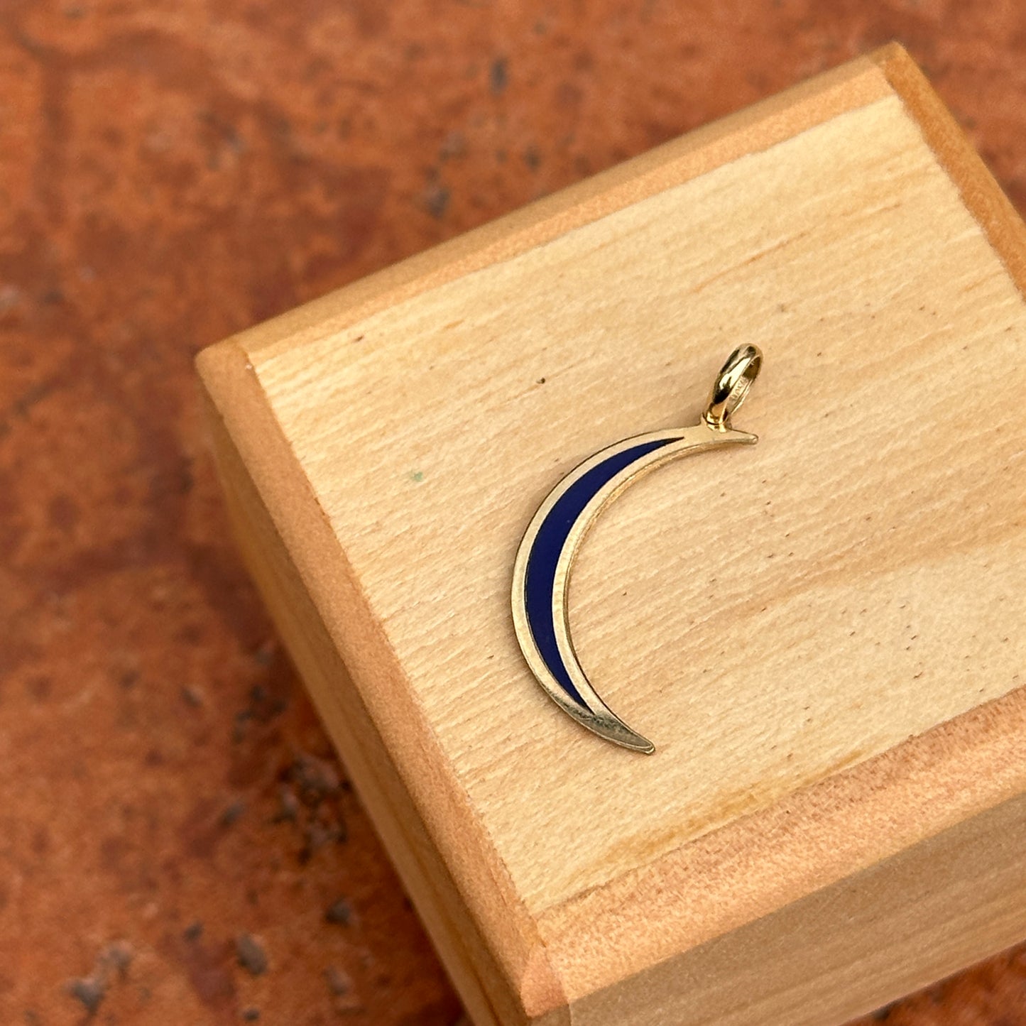 14KT Yellow Gold Skinny Lapis Lazuli Crescent Moon Pendant Charm