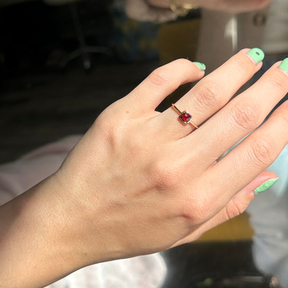 14KT Yellow Gold Bezel Garnet Thin Band Ring