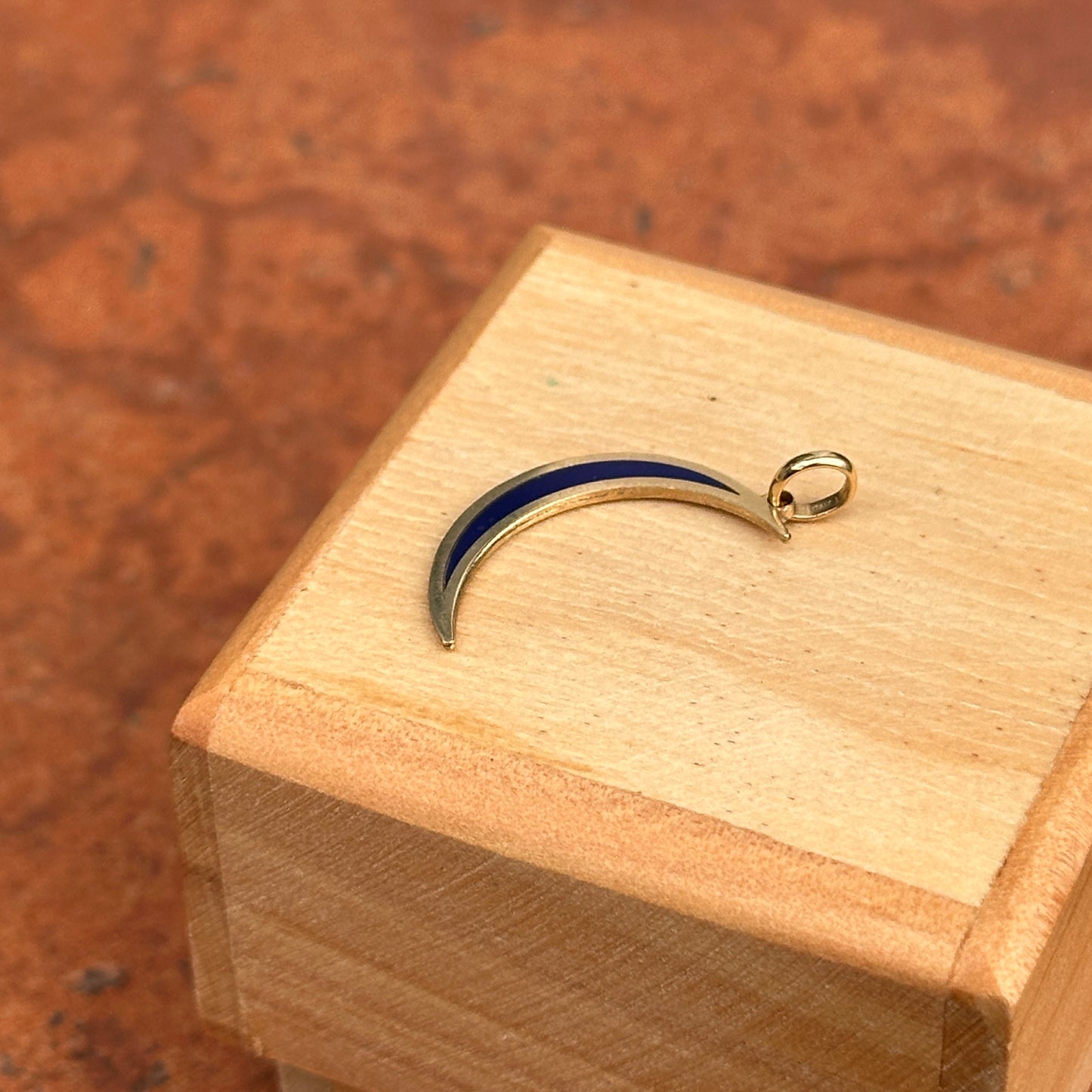 14KT Yellow Gold Skinny Lapis Lazuli Crescent Moon Pendant Charm