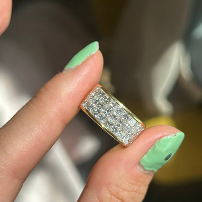 Estate 18KT Yellow Gold 3-Row Princess-Cut Invisible Set Band Ring