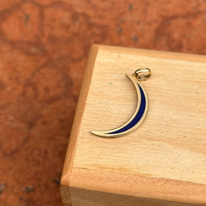 14KT Yellow Gold Skinny Lapis Lazuli Crescent Moon Pendant Charm