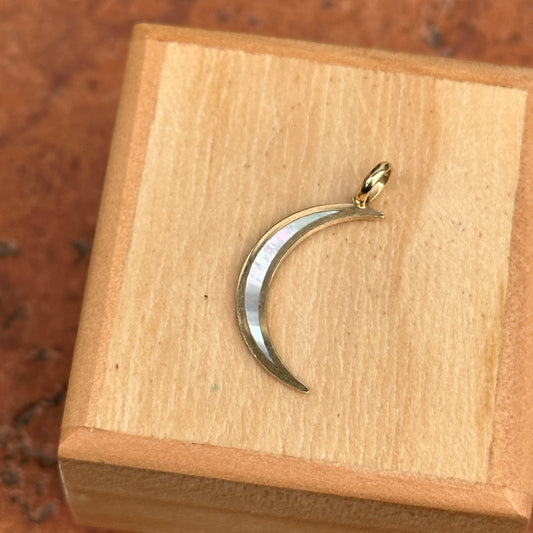 14KT Yellow Gold Skinny Mother of Pearl Crescent Moon Pendant Charm