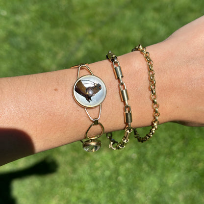 Estate 12K Gold-Filled Round Bubble Painted Horse Bracelet