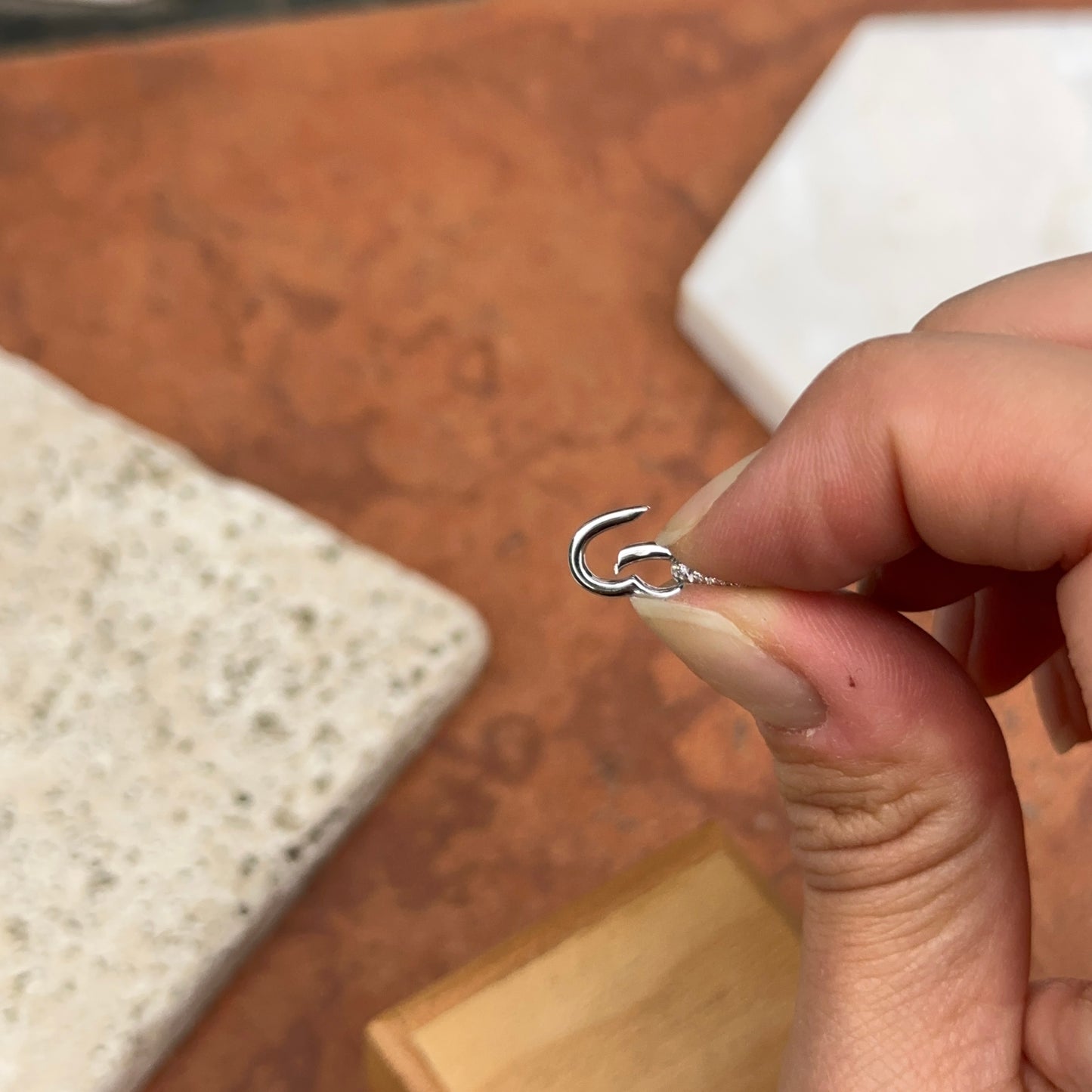 14KT White Gold Diamond Heart Push-In Charm Holder / Connector Clasp Enhancer Pendant