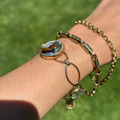 Estate 12K Gold-Filled Round Bubble Painted Horse Bracelet