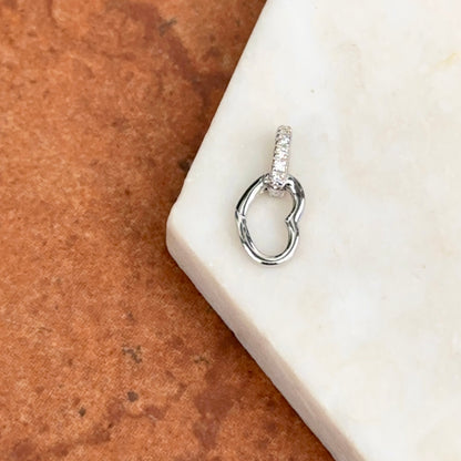 14KT White Gold Diamond Heart Push-In Charm Holder / Connector Clasp Enhancer Pendant