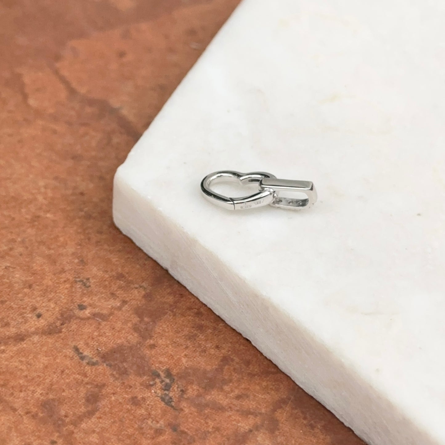 14KT White Gold Diamond Heart Push-In Charm Holder / Connector Clasp Enhancer Pendant